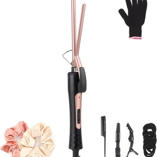 Tight curl ceramic iron with dual temperature settings and anti-scald design.
