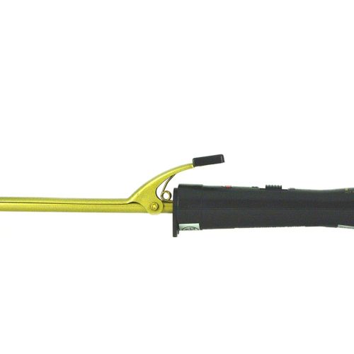 Compact curling iron with high heat and ergonomic handle.