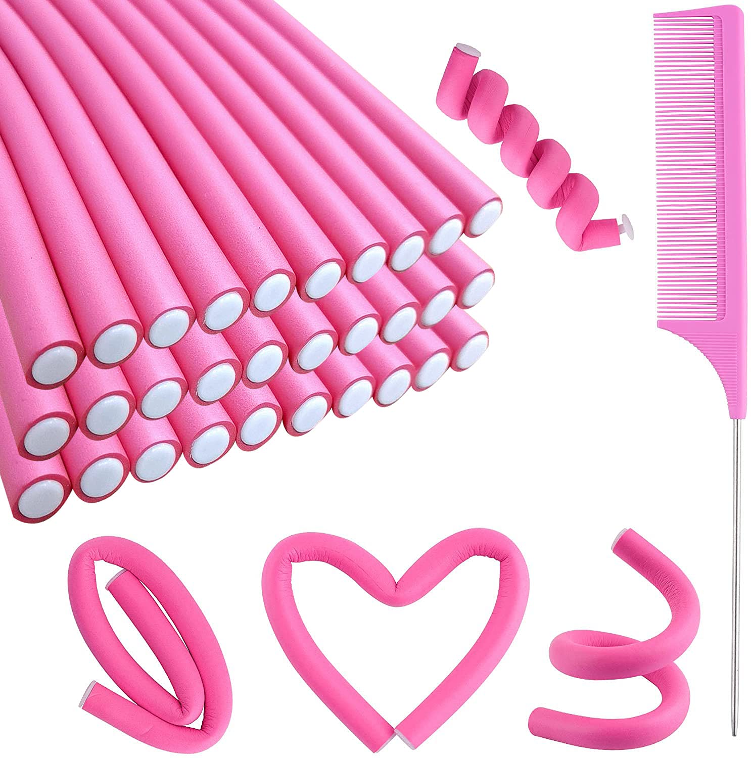 Flexible Foam Twist Curlers with Styling Comb