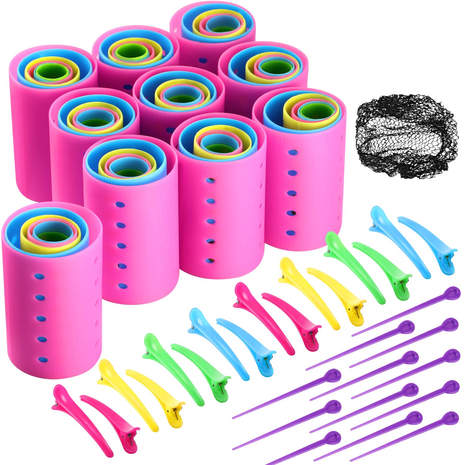 60-Piece Plastic Curler Set with Pins and Clips