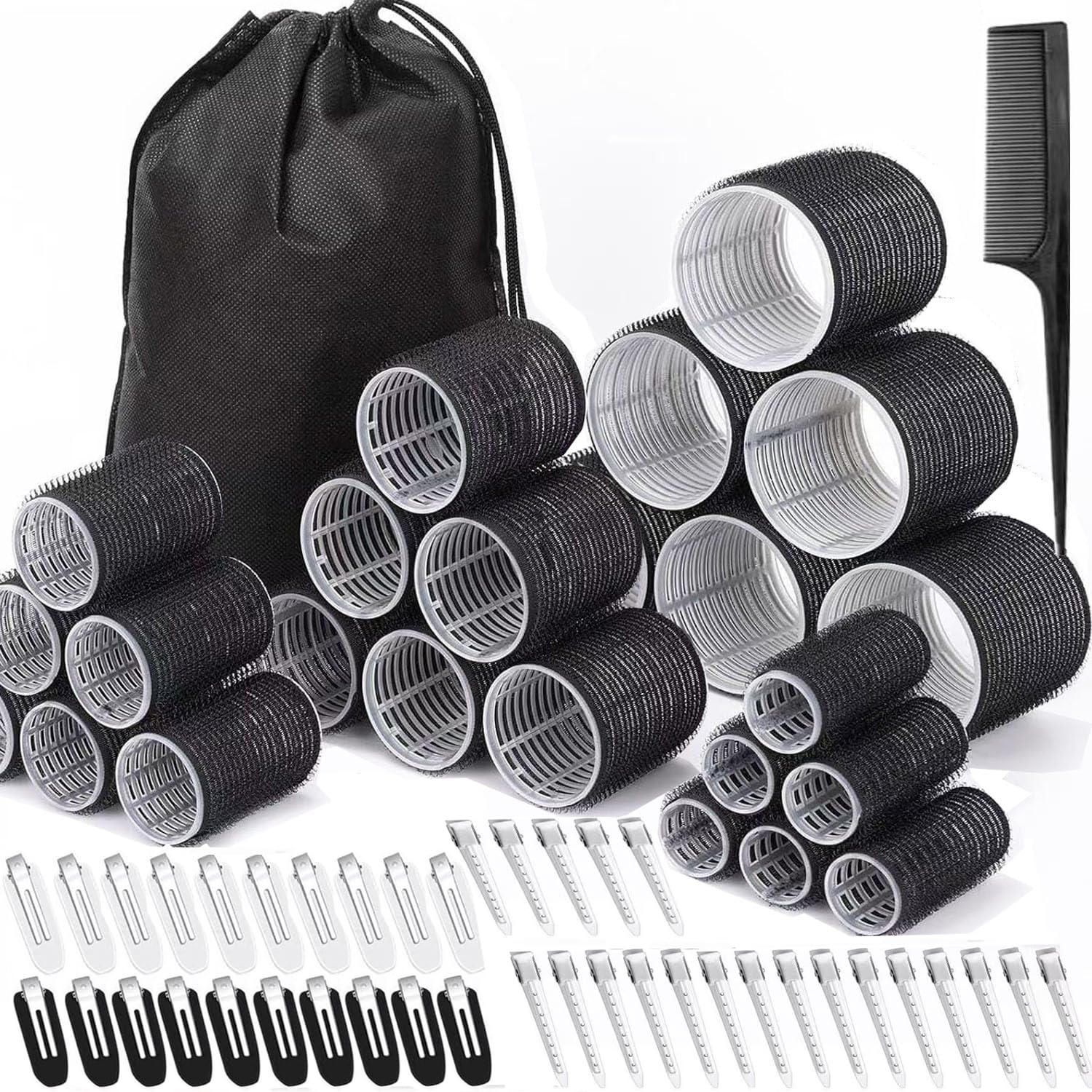 66-Piece Heatless Roller Set with Clips and Comb