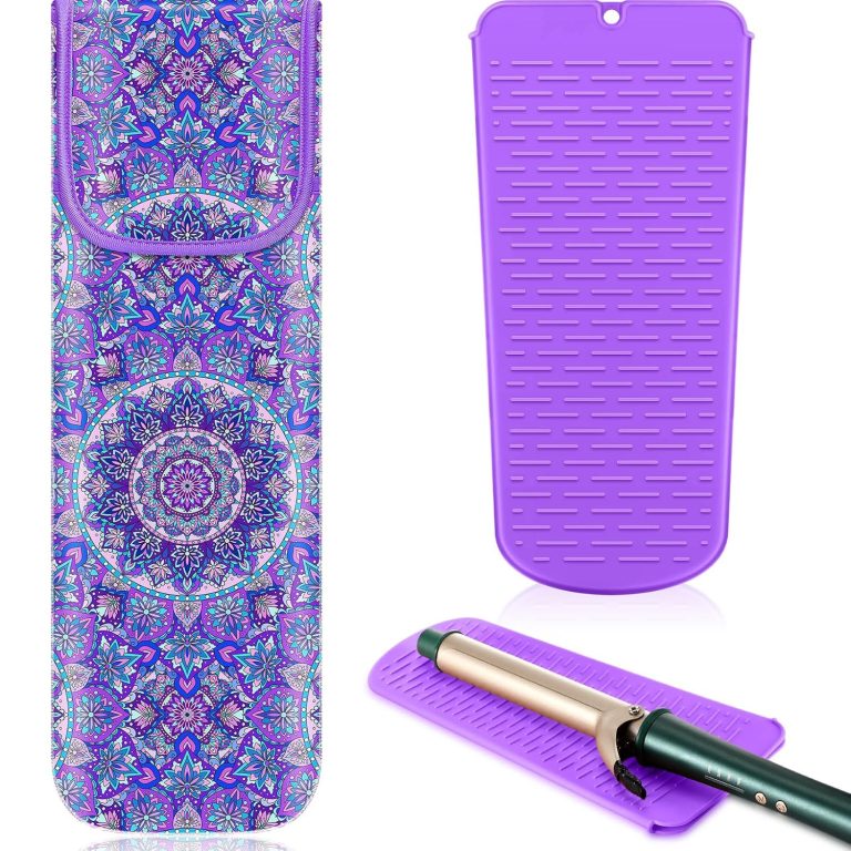 Travel storage set with heat-resistant holder and silicone mat for hot tools.