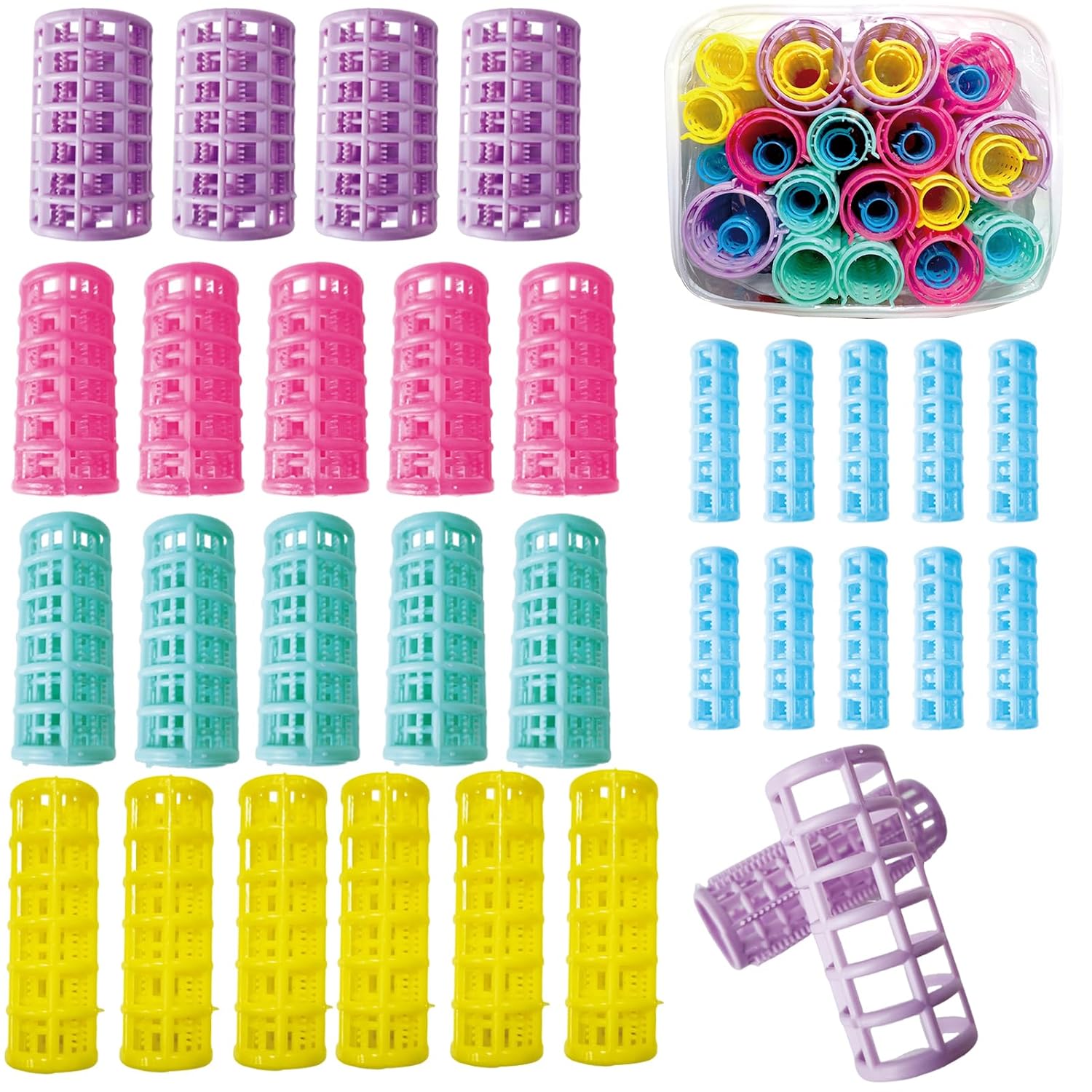 30-Piece Satin Cloth Curlers in 3 Sizes with Clips